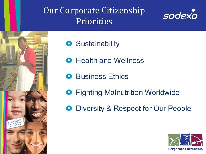 Our Corporate Citizenship Priorities £ Sustainability £ Health and Wellness £ Business Ethics £