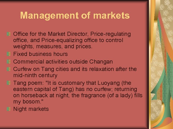 Management of markets Office for the Market Director, Price-regulating office, and Price-equalizing office to