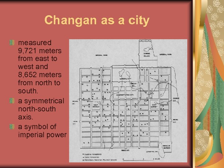 Changan as a city measured 9, 721 meters from east to west and 8,