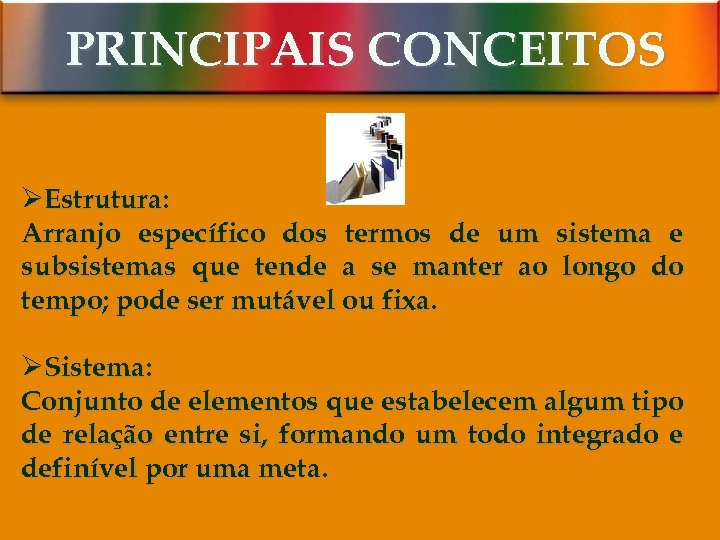 PRINCIPAIS CONCEITOS ØEstrutura: Arranjo específico dos termos de um sistema e subsistemas que tende