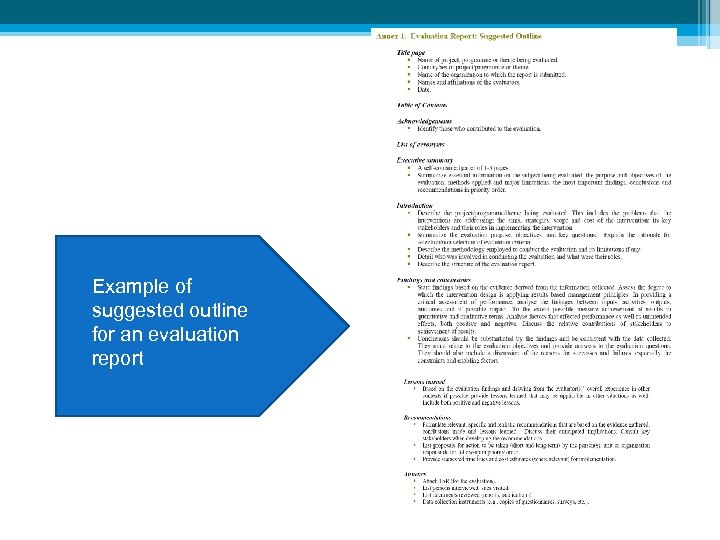 Example of suggested outline for an evaluation report 
