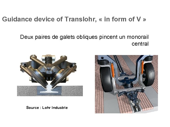 Guidance device of Translohr, « in form of V » Deux paires de galets
