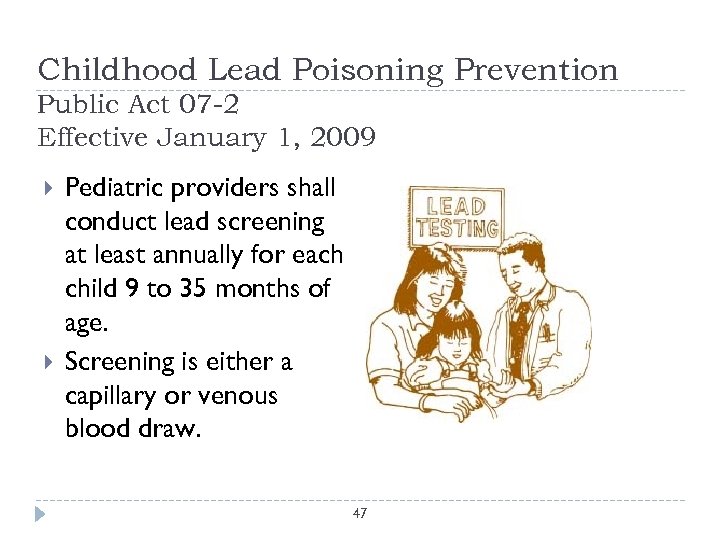 Childhood Lead Poisoning Prevention Public Act 07 -2 Effective January 1, 2009 Pediatric providers