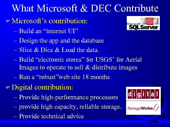 What Microsoft & DEC Contribute F Microsoft’s contribution: – Build an “internet UI” –