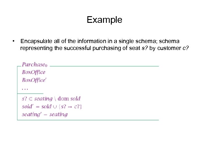 Example • Encapsulate all of the information in a single schema; schema representing the
