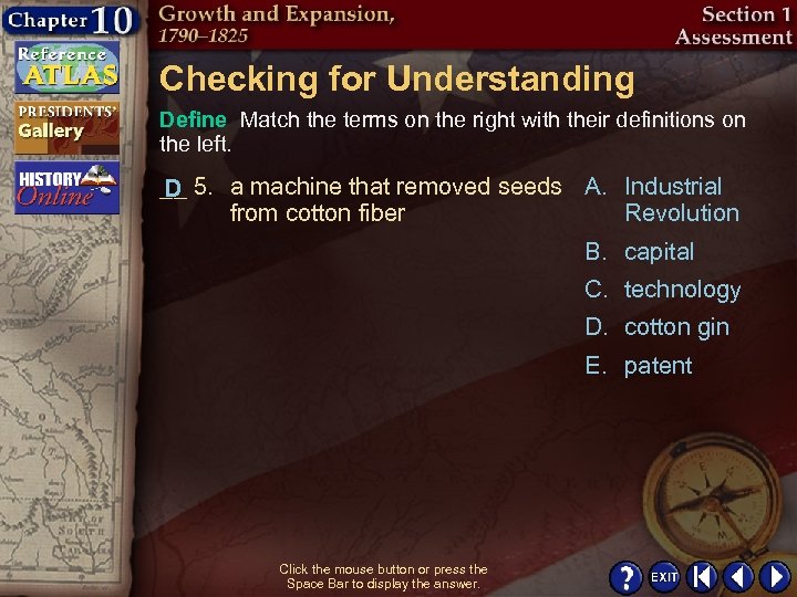 Checking for Understanding Define Match the terms on the right with their definitions on