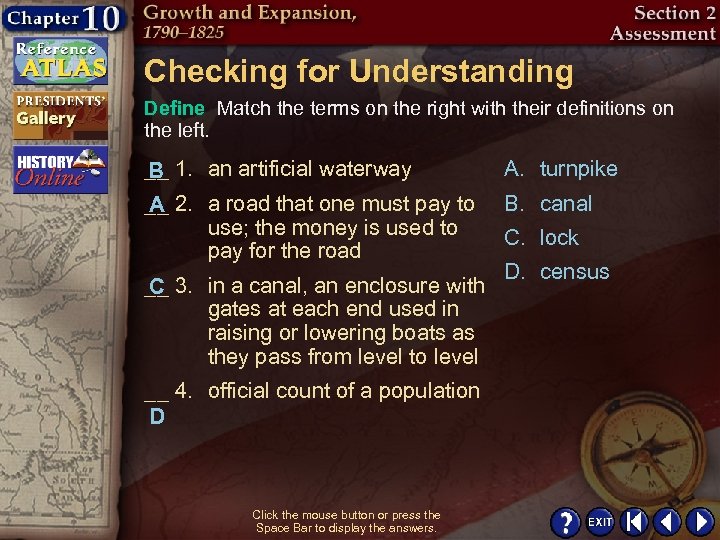 Checking for Understanding Define Match the terms on the right with their definitions on