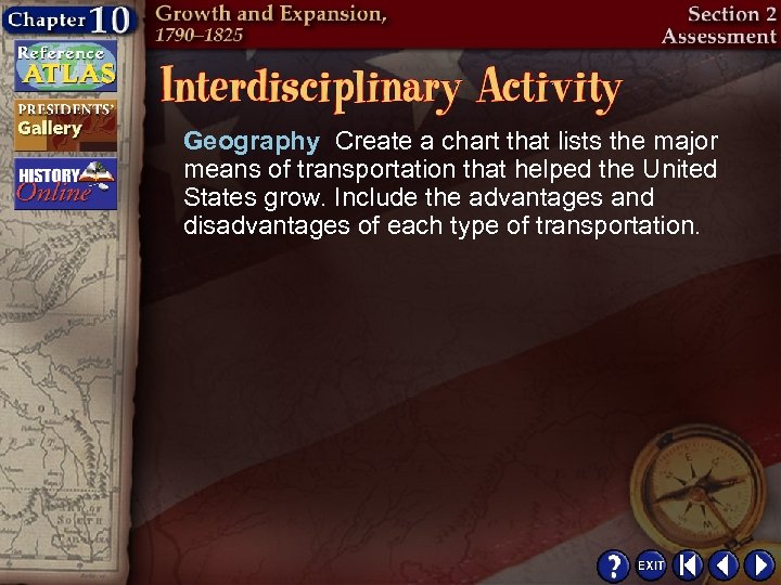 Geography Create a chart that lists the major means of transportation that helped the