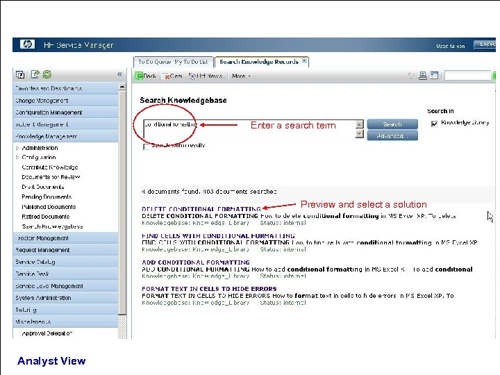 Enter a search term Preview and select a solution Analyst View 