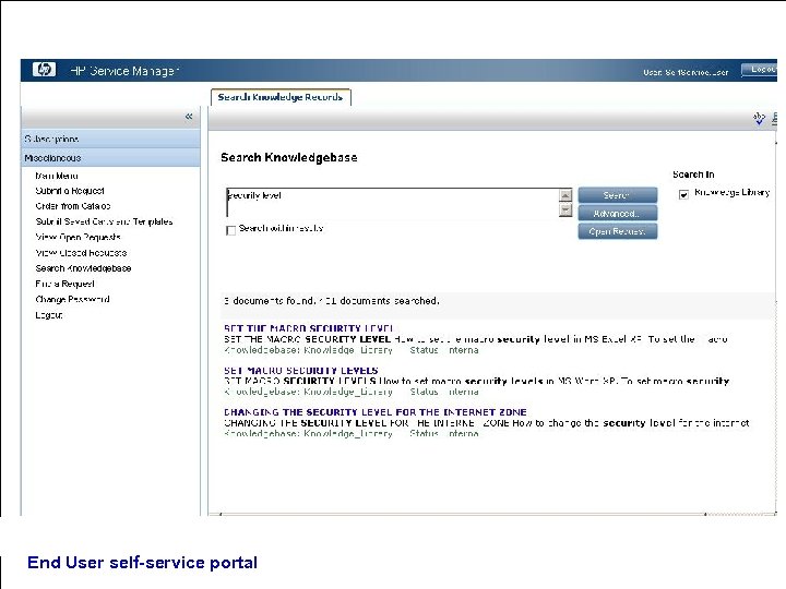 End User self-service portal 