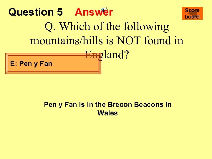 Question 5 Answer Q. Which of the following mountains/hills is NOT found in England?