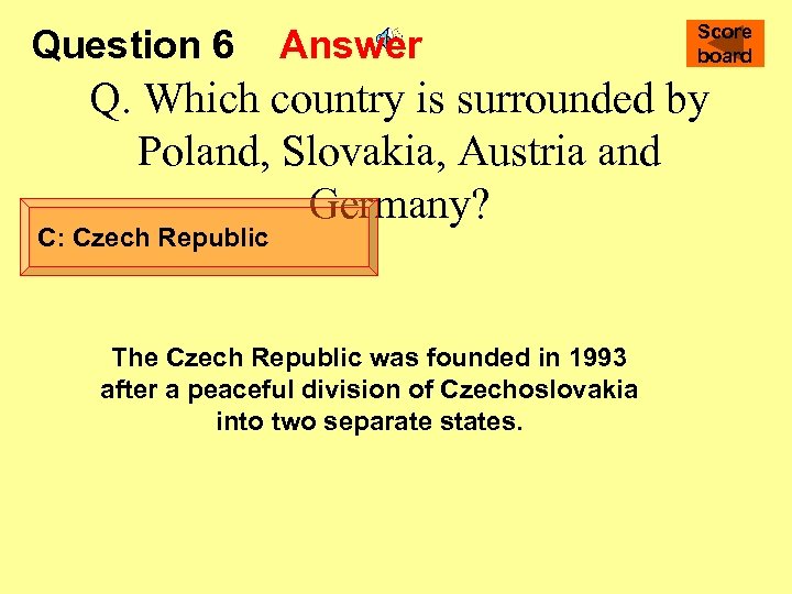 Question 6 Answer Score board Q. Which country is surrounded by Poland, Slovakia, Austria