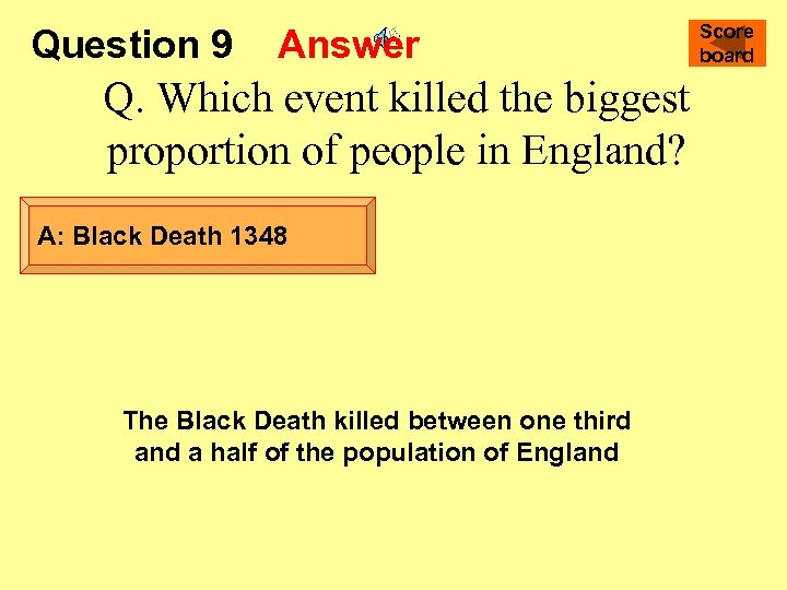 Question 9 Answer Q. Which event killed the biggest proportion of people in England?