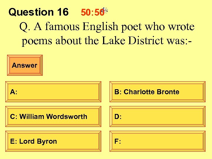 Question 16 50: 50 Q. A famous English poet who wrote poems about the