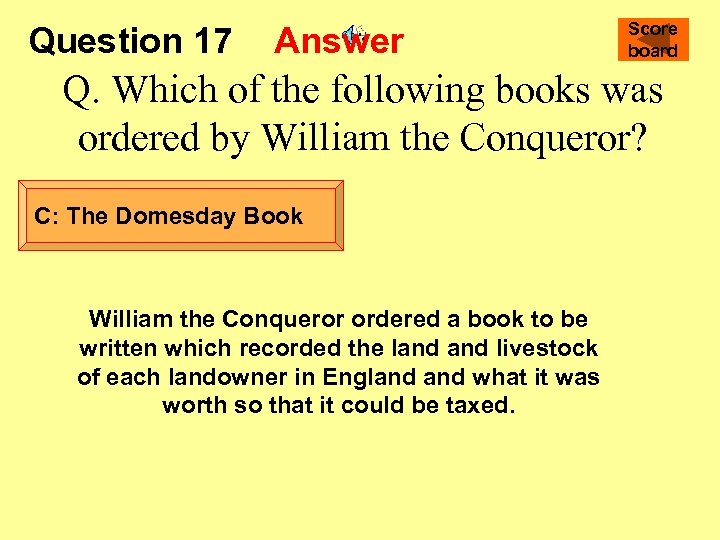 Question 17 Answer Score board Q. Which of the following books was ordered by