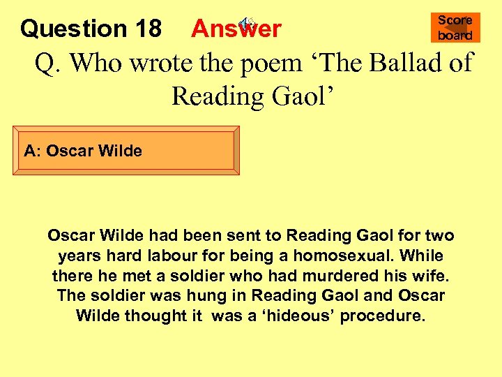 Question 18 Answer Score board Q. Who wrote the poem ‘The Ballad of Reading