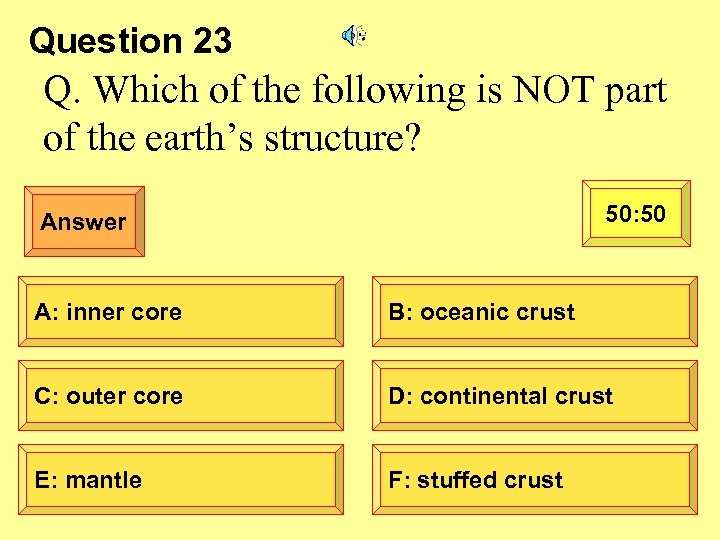 Question 23 Q. Which of the following is NOT part of the earth’s structure?