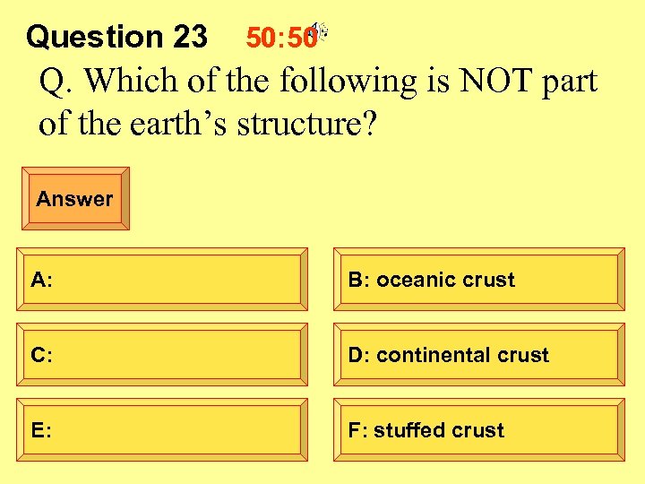 Question 23 50: 50 Q. Which of the following is NOT part of the