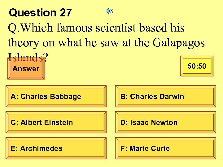Question 27 Q. Which famous scientist based his theory on what he saw at