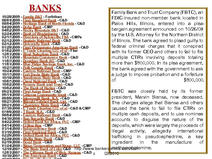 BANKS Family Bank and Trust Company (FBTC), an FDIC-insured non-member bank located in Palos