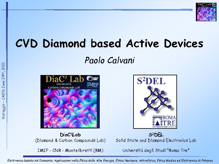 CVD Diamond based Active Devices Viareggio – CAEN June 24 th, 2011 Paolo Calvani