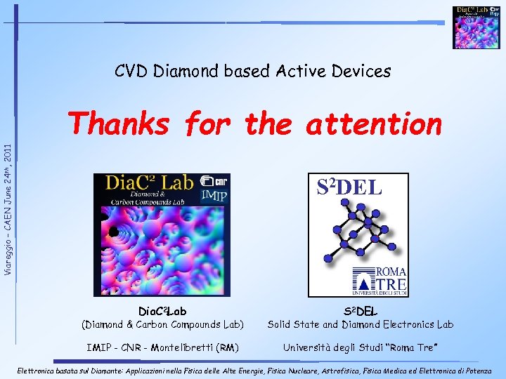 CVD Diamond based Active Devices Viareggio – CAEN June 24 th, 2011 Thanks for
