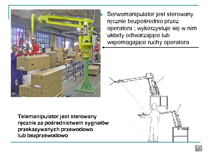 n Serwomanipulator jest sterowany ręcznie bezpośrednio przez operatora ; wykorzystuje się w nim układy