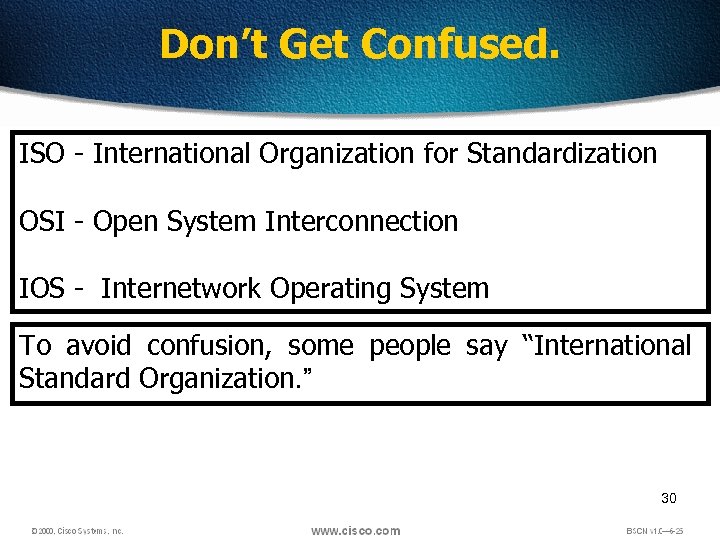 Don’t Get Confused. ISO - International Organization for Standardization OSI - Open System Interconnection