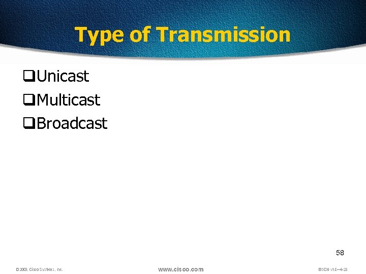 Type of Transmission q. Unicast q. Multicast q. Broadcast 58 