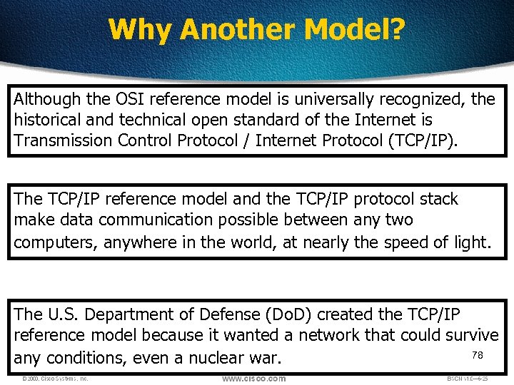 Why Another Model? Although the OSI reference model is universally recognized, the historical and