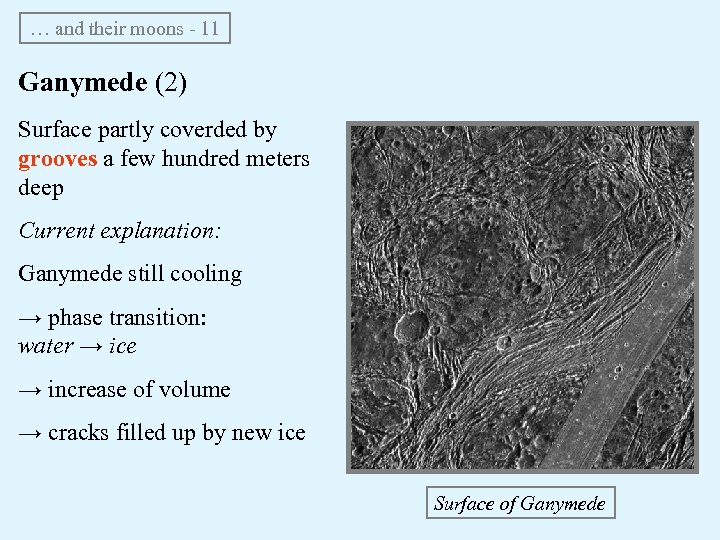… and their moons - 11 Ganymede (2) Surface partly coverded by grooves a