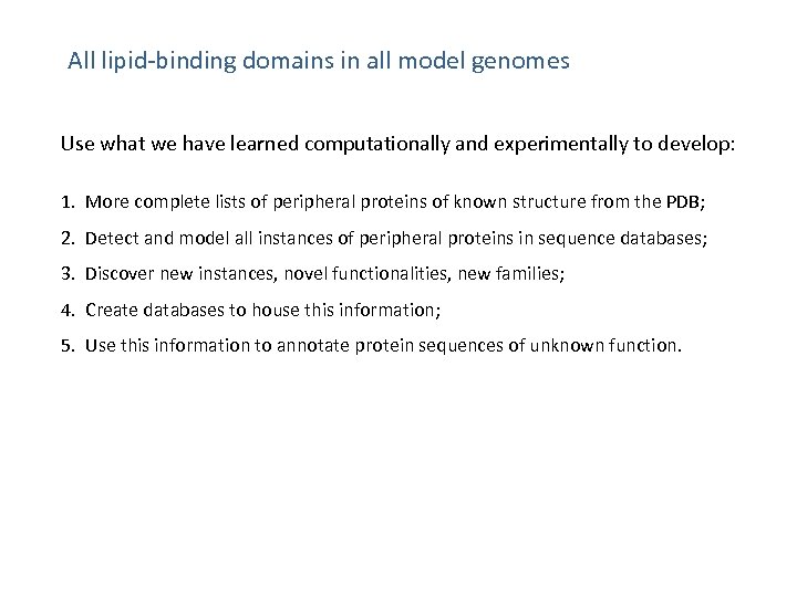 All lipid-binding domains in all model genomes Use what we have learned computationally and