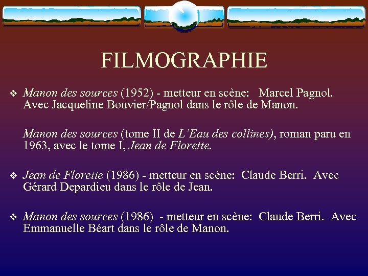 FILMOGRAPHIE v Manon des sources (1952) - metteur en scène: Marcel Pagnol. Avec Jacqueline