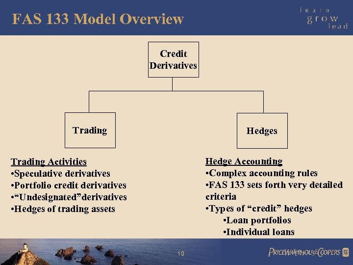 FAS 133 Model Overview Credit Derivatives Trading Hedges Hedge Accounting • Complex accounting rules