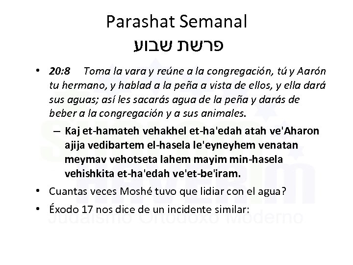 Parashat Semanal פרשת שבוע • 20: 8 Toma la vara y reúne a la
