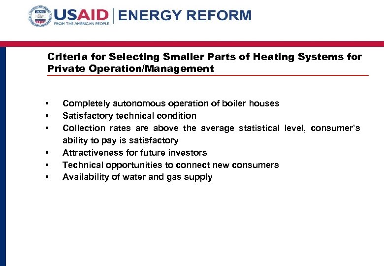 Criteria for Selecting Smaller Parts of Heating Systems for Private Operation/Management § § §
