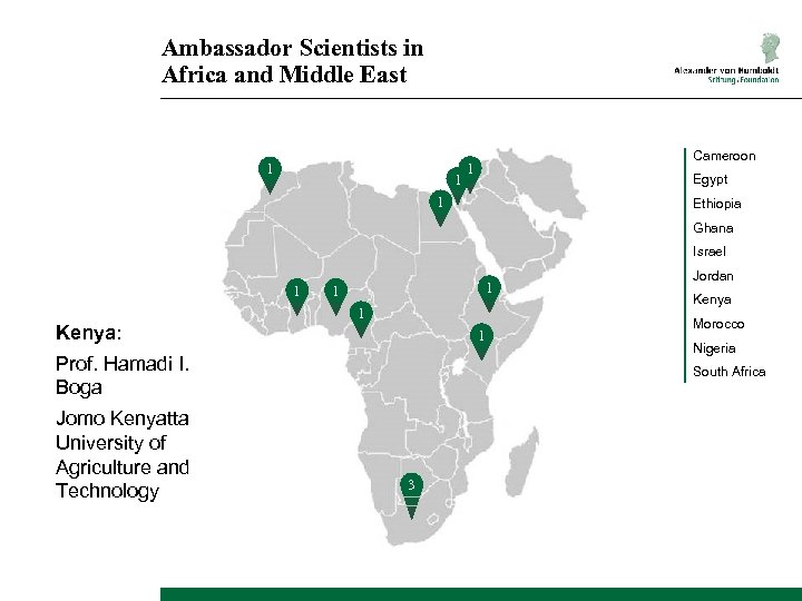 Ambassador Scientists in Africa and Middle East 1 1 Cameroon 1 Egypt 1 Ethiopia