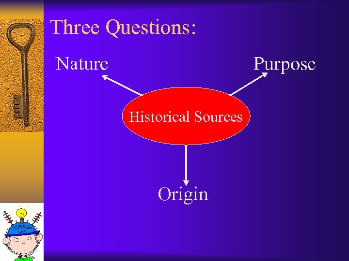 Three Questions: Nature Purpose Historical Sources Origin 