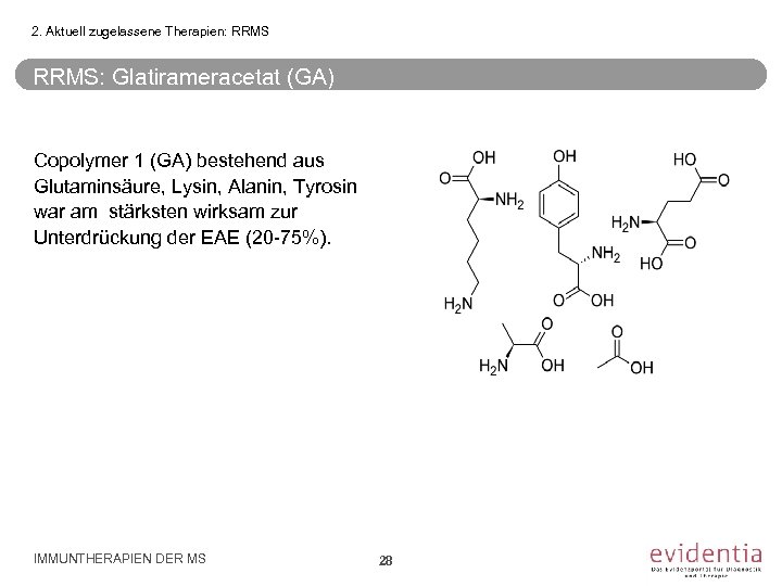 2. Aktuell zugelassene Therapien: RRMS: Glatirameracetat (GA) Copolymer 1 (GA) bestehend aus Glutaminsäure, Lysin,