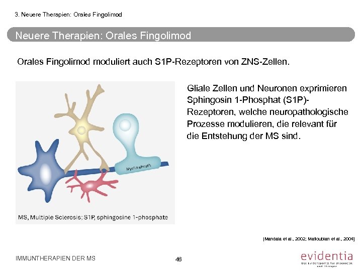 3. Neuere Therapien: Orales Fingolimod moduliert auch S 1 P-Rezeptoren von ZNS-Zellen. Gliale Zellen