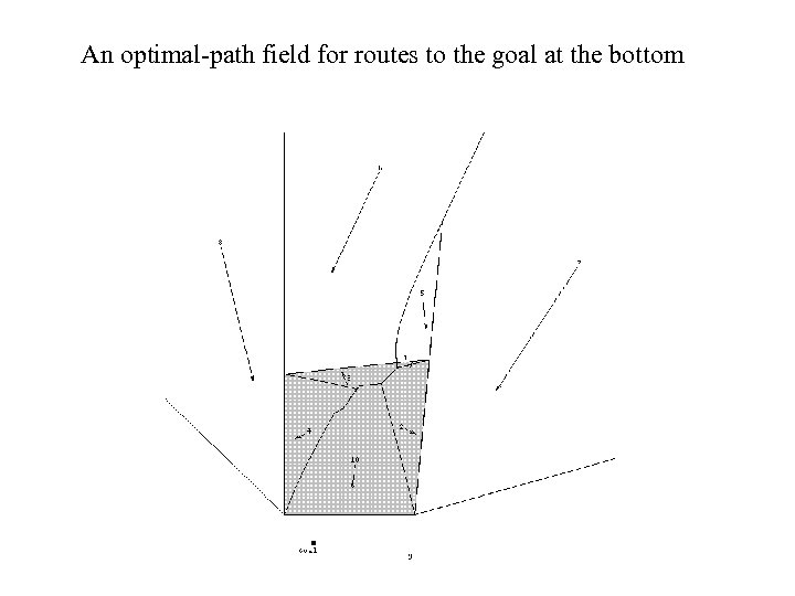 An optimal-path field for routes to the goal at the bottom 