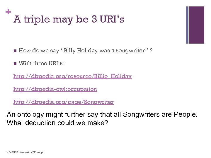 + A triple may be 3 URI’s n How do we say “Billy Holiday