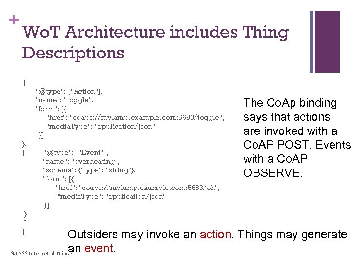 + Wo. T Architecture includes Thing Descriptions { "@type": ["Action"], "name": "toggle", "form": [{