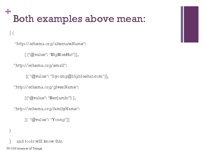 + Both examples above mean: [{ "http: //schema. org/alternate. Name": [ {"@value": "Big. Blue.