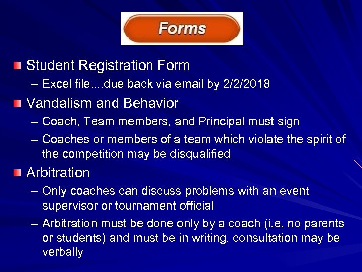 Student Registration Form – Excel file. . due back via email by 2/2/2018 Vandalism