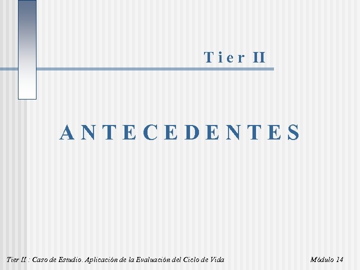 T i e r II ANTECEDENTES Tier II : Caso de Estudio. Aplicación de