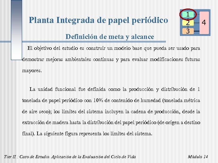 Planta Integrada de papel periódico Definición de meta y alcance El objetivo del estudio