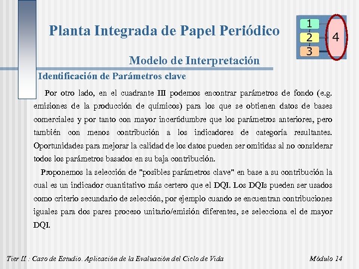 Planta Integrada de Papel Periódico Modelo de Interpretación Identificación de Parámetros clave Por otro