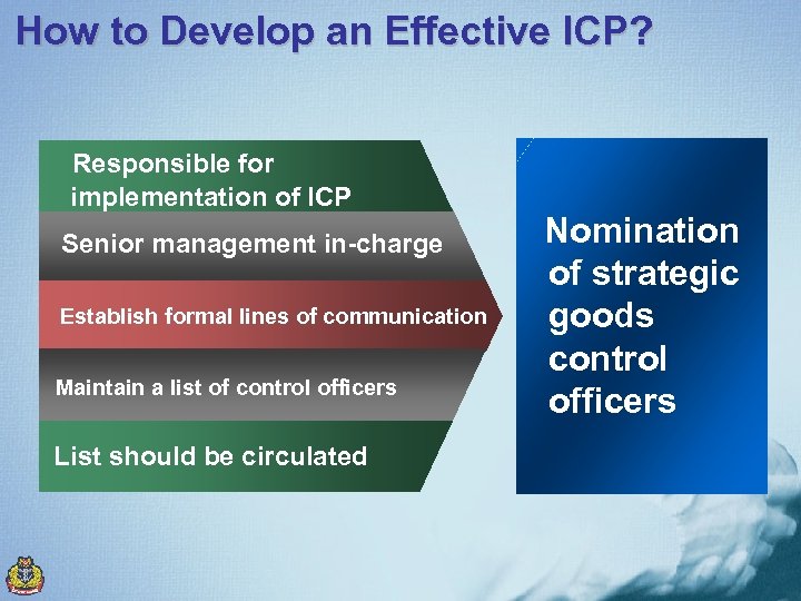How to Develop an Effective ICP? Responsible for implementation of ICP Senior management in-charge