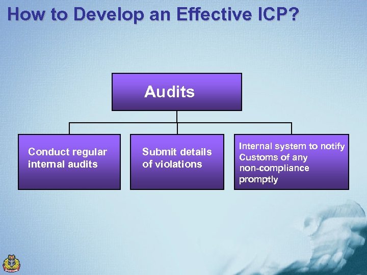 How to Develop an Effective ICP? Audits Conduct regular internal audits Submit details of